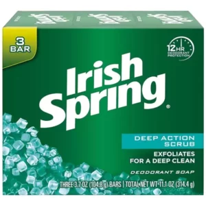 Irish Spring Deodorant Soap 104.8g Deep Action Scrub 3 Bar